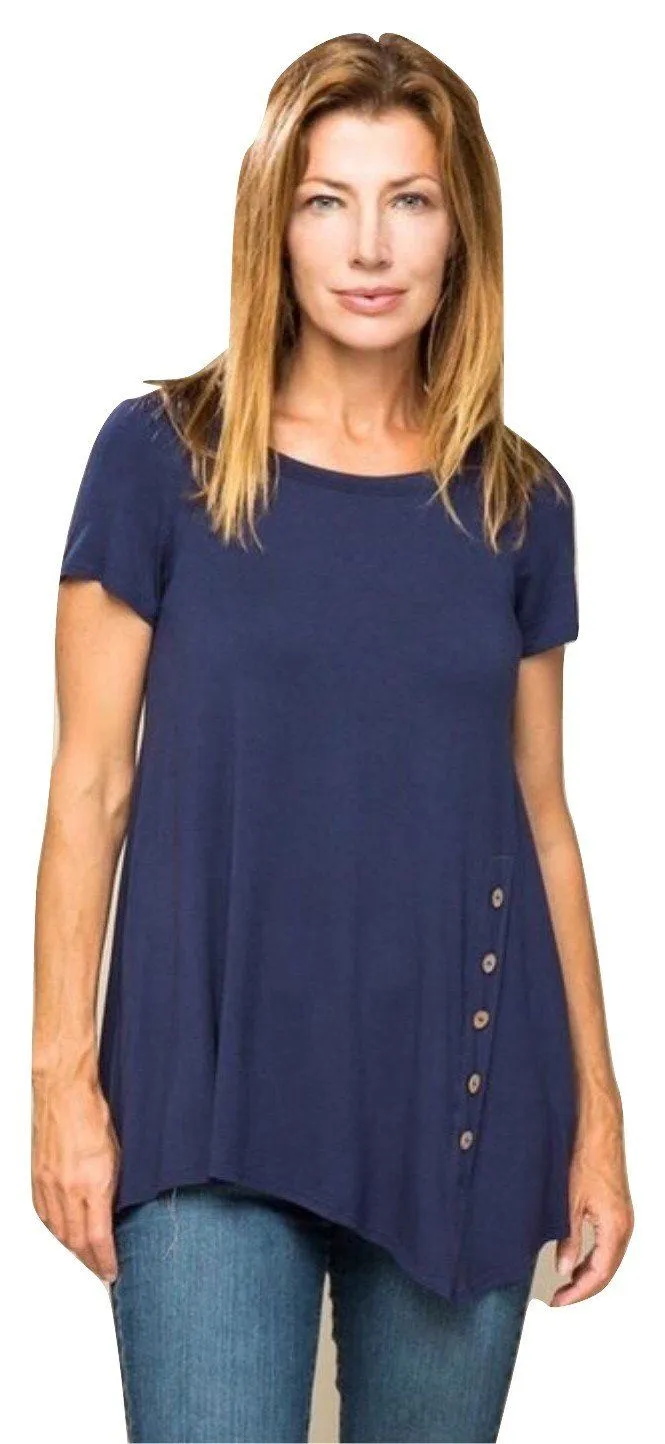 Womens Navy Blue Top | High Low Shirt | Side Button Tunic