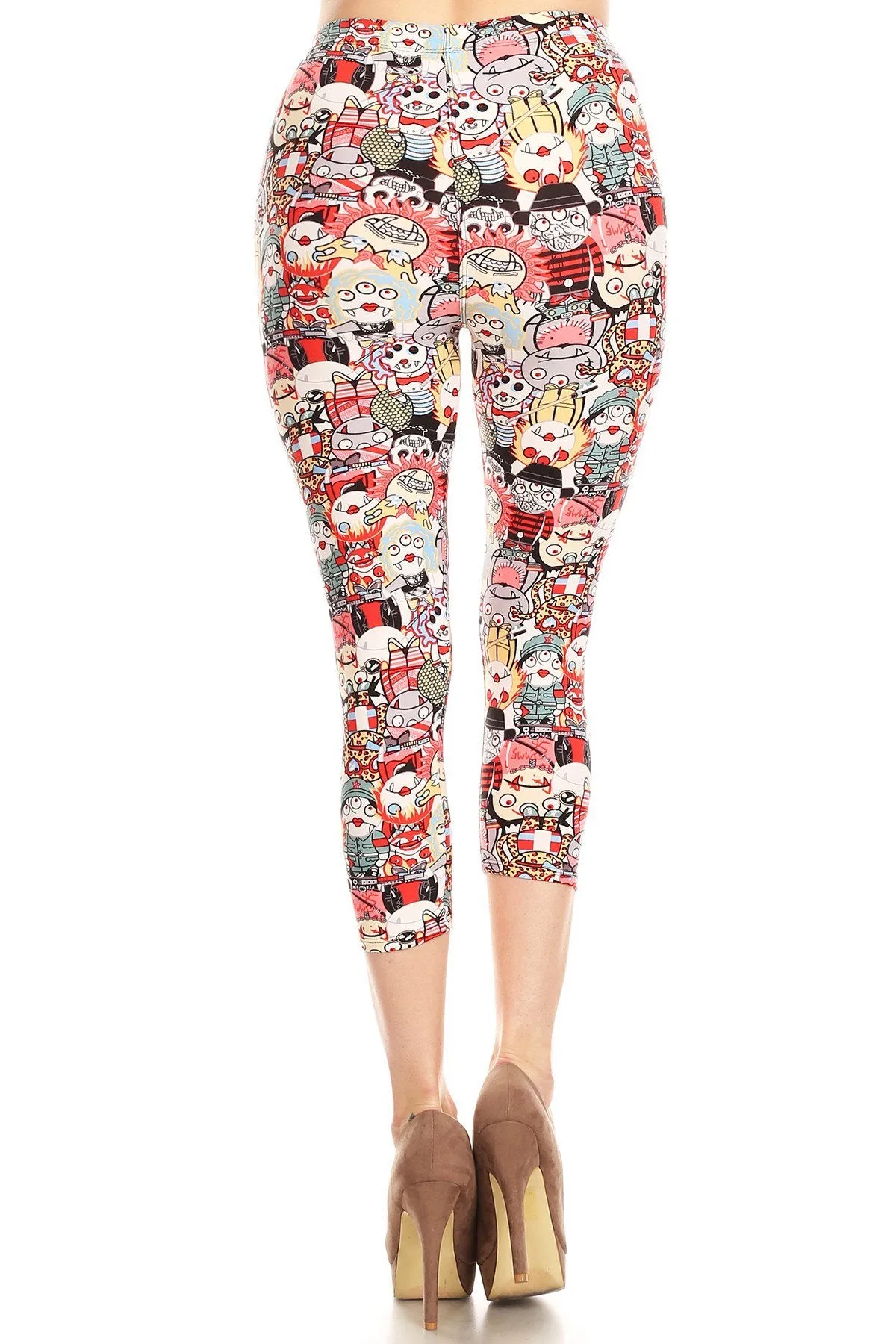 Women's Plus Colorful Monster Cartoon Printed Cropped Capri Leggings