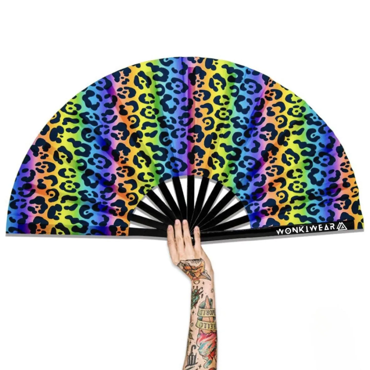 XL Festival Fan - UV Reactive, Rainbow Leopard